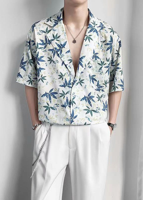 Cool Black Notched Striped Pockets Ice Silk Shirts Summer
