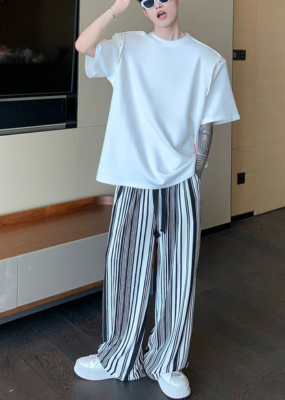 Cool Black Oversized Striped Cotton Pants Apparel Spring