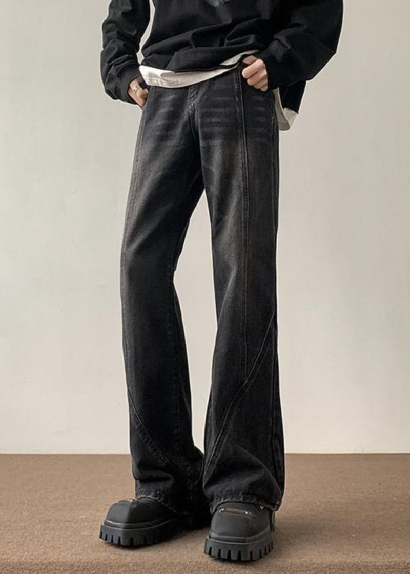 Cool Black Pockets Patchwork Slim Fit Denim Pants Fall