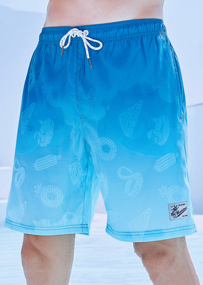 Cool Blue Gradient Color Drawstring Cotton Shorts Summer