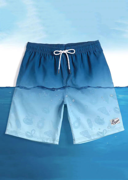Cool Blue Gradient Color Drawstring Cotton Shorts Summer