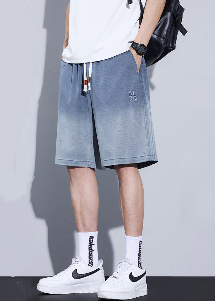 Cool Blue Gradient Color Pockets Denim Shorts Summer