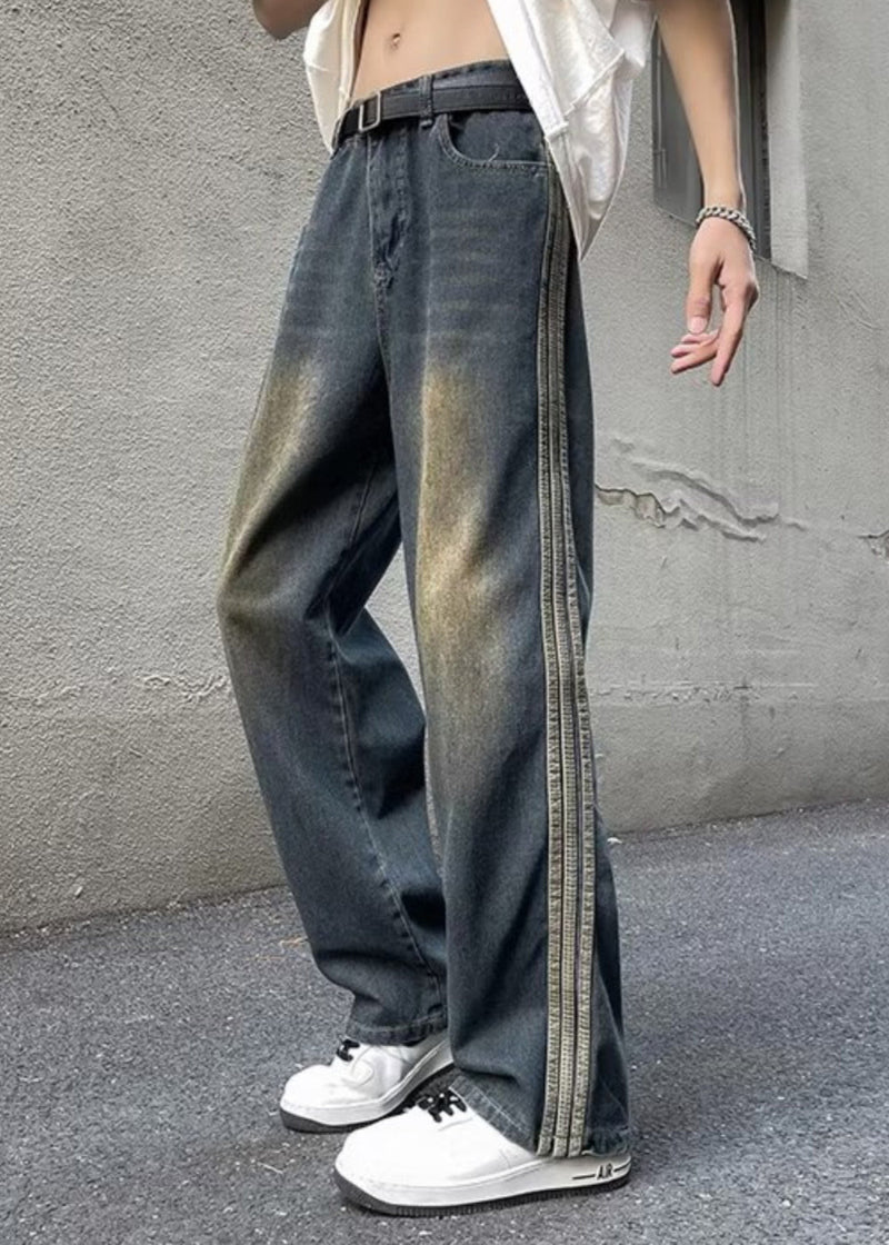 Cool Blue Pockets Patchwork Denim Pants Apparel Fall