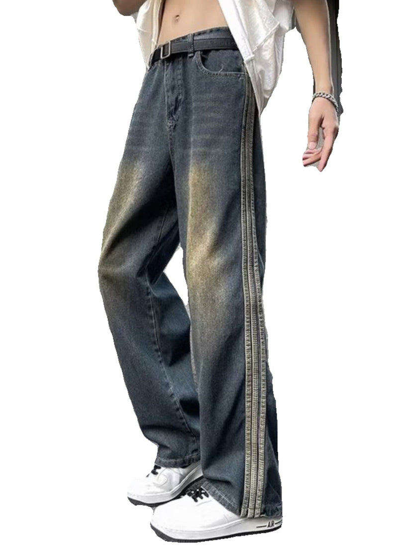 Cool Blue Pockets Patchwork Denim Pants Apparel Fall