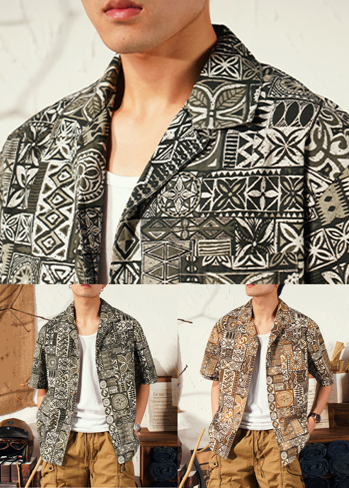 Cool Brown Peter Pan Collar Print Cotton Shirts Summer