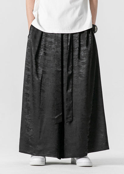 Cool Brown Pockets Print Ice Silk Wide Leg Pants Summer