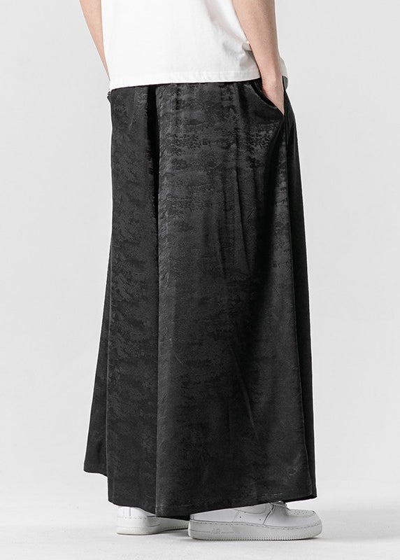 Cool Brown Pockets Print Ice Silk Wide Leg Pants Summer