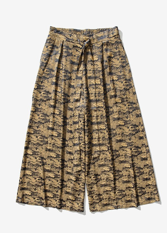 Cool Brown Pockets Print Ice Silk Wide Leg Pants Summer
