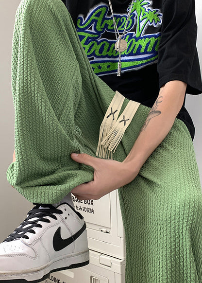 Cool Grass Green Oversized Wrinkled Cotton Pants Apparel Spring