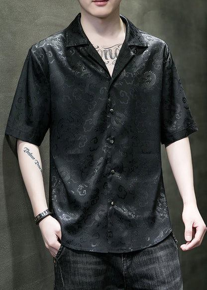 Cool Grey Peter Pan Collar Jacquard Silk Shirts Summer
