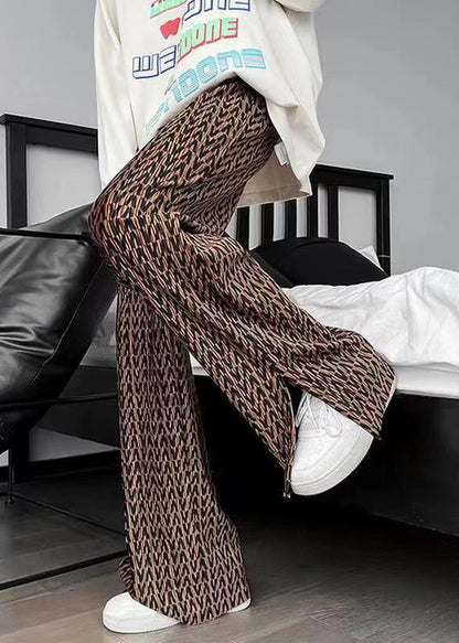 Cool Khaki Pockets Graphic Side Open Ice Silk Pants Summer
