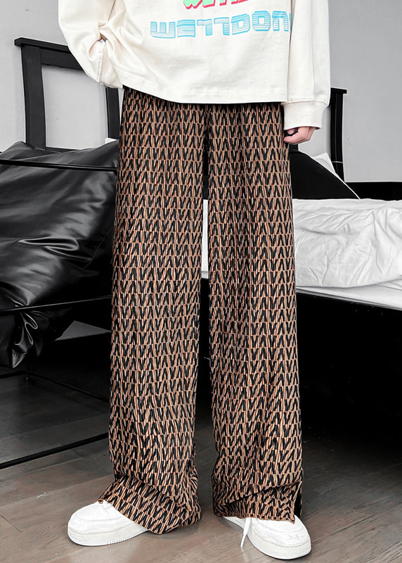 Cool Khaki Pockets Graphic Side Open Ice Silk Pants Summer
