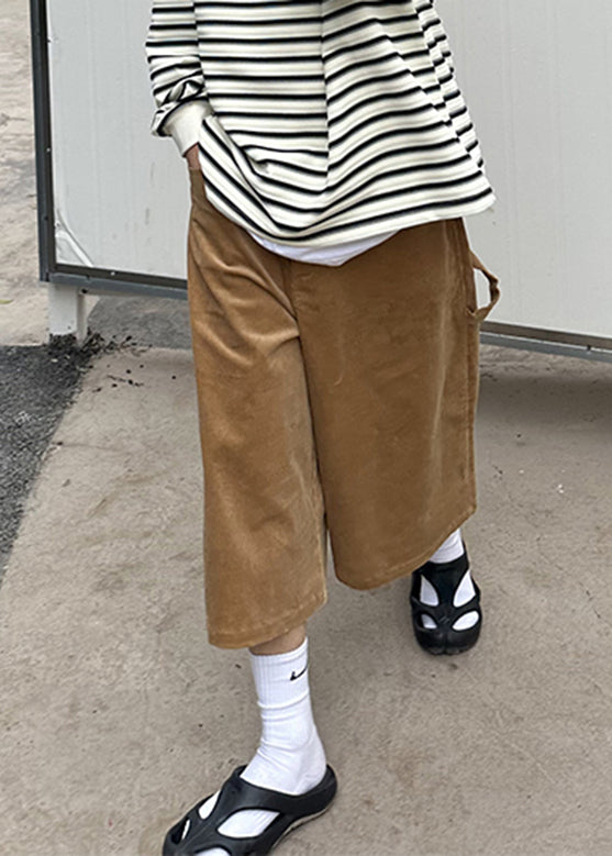 Cool Khaki Pockets Patchwork High Waist Crop Pants