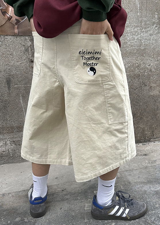 Cool Khaki Pockets Patchwork High Waist Crop Pants