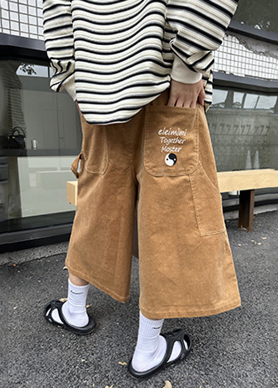 Cool Khaki Pockets Patchwork High Waist Crop Pants