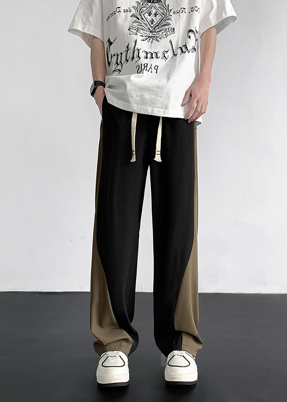 Cool Khaki Pockets Patchwork Ice Silk Straight Pants Summer