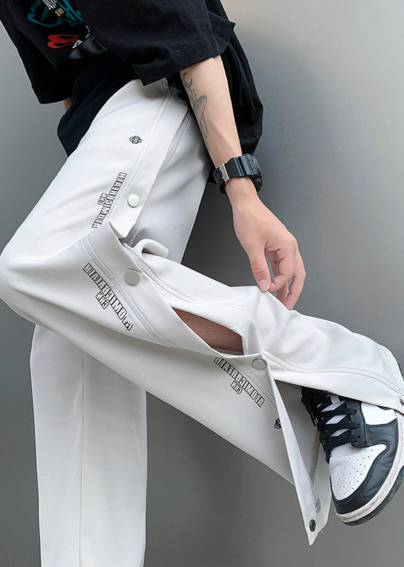 Cool Light Grey Pockets Side Open Cotton Pants Clothing Summer