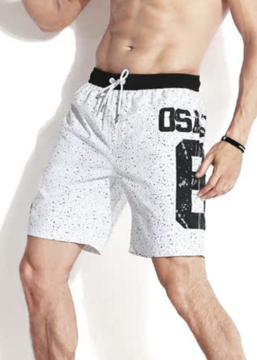 Cool Navy Print Pockets Lace Up Cotton Shorts Summer