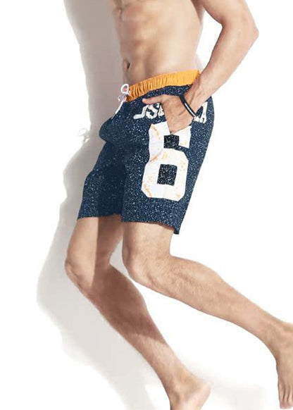 Cool Navy Print Pockets Lace Up Cotton Shorts Summer