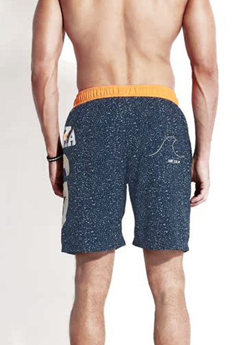 Cool Navy Print Pockets Lace Up Cotton Shorts Summer