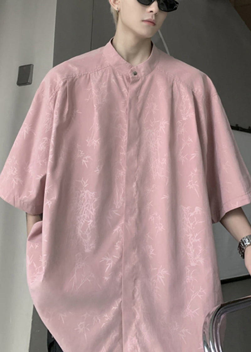 Cool Pink Button Print Ice Silk Shirts Half Sleeve