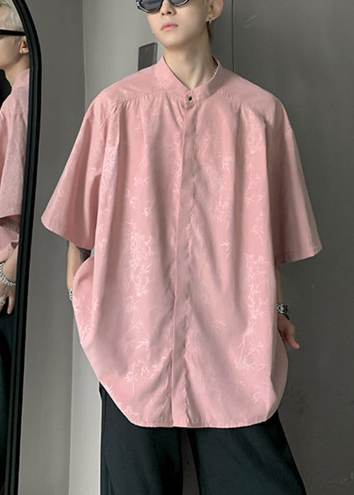 Cool Pink Button Print Ice Silk Shirts Half Sleeve