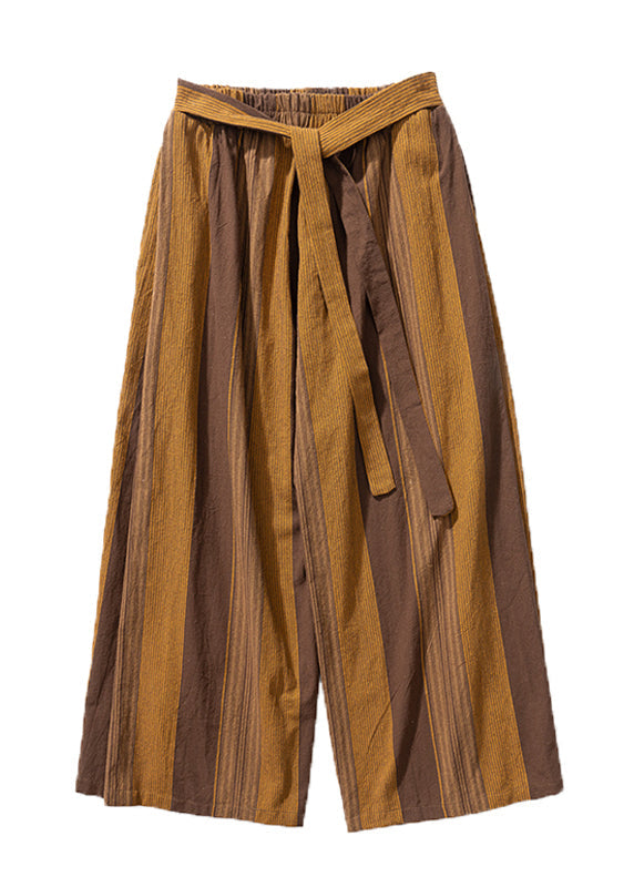 Cool Red Pockets Striped Linen Wide Leg Pants Summer