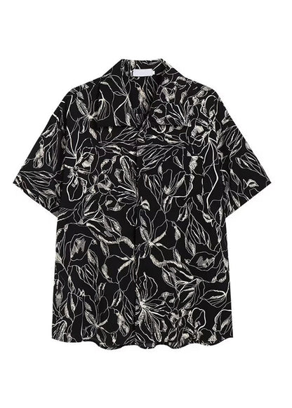 Cool White Peter Pan Collar Print Hawaiian Shirts Summer