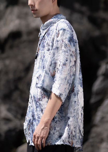 Cool Yellow Peter Pan Collar Print Cotton Shirts Summer
