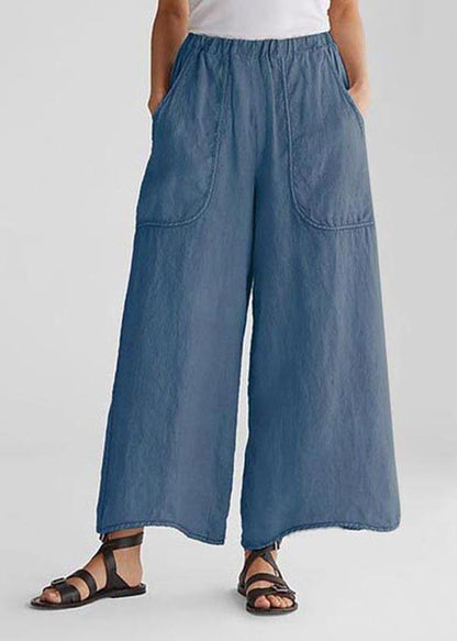Tea Green-dandelion Cotton Linen Loose Wide Leg Pants