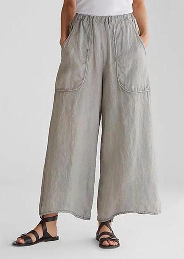 Cotton Linen Red Geometry Loose Wide Leg Pants