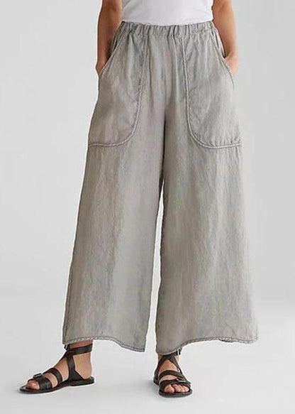 Tea Green-dandelion Cotton Linen Loose Wide Leg Pants