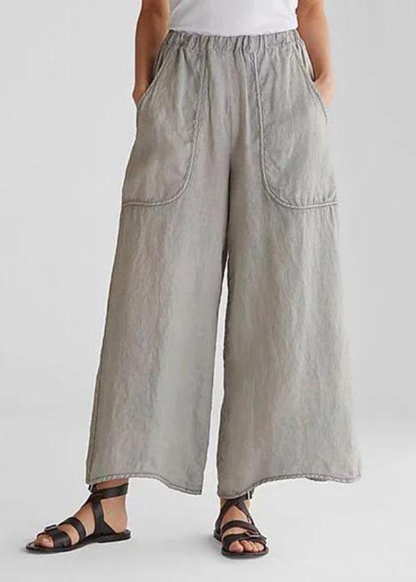 Tea Green-dandelion Cotton Linen Loose Wide Leg Pants