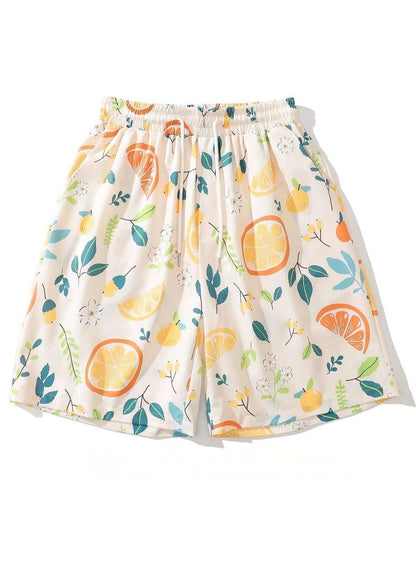 Cozy Apricot Print Pockets Cotton Summer Shorts