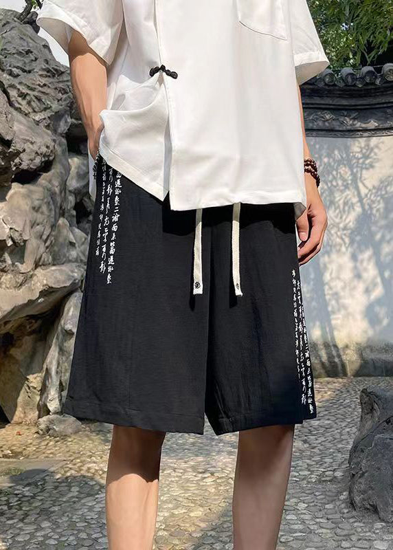 Cozy Black Print Pockets High Waist Cotton Beach Shorts Summer