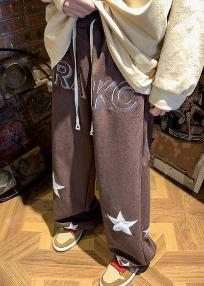 Cozy Coffee Print Elastic Waist Cotton Pants Spring