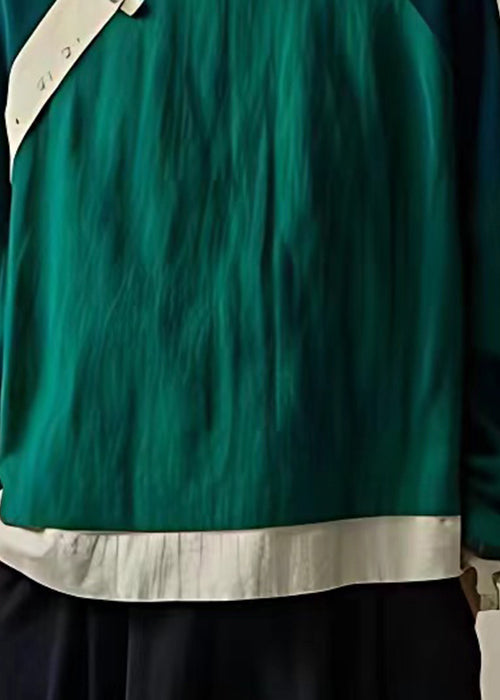 Cozy Green Ruffled Patchwork Cotton Shirt Long Sleeve