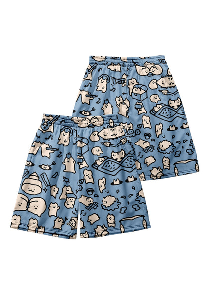 Cozy Pink Print Elastic Waist Cotton Beach Shorts Summer