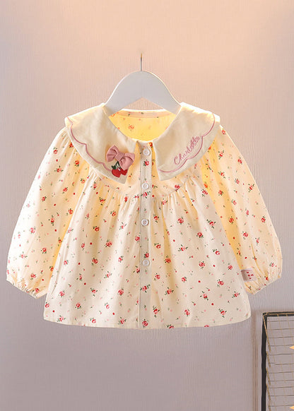 Cozy Purple Button Print Cotton Baby Blouses Long Sleeve