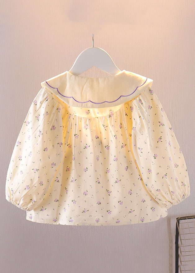 Cozy Purple Button Print Cotton Baby Blouses Long Sleeve