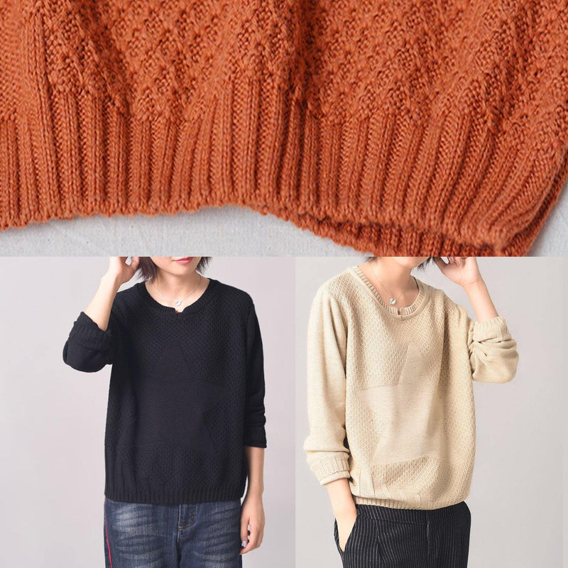 Cozy Beige Knit Tops Long Sleeve Sweater Patchwork