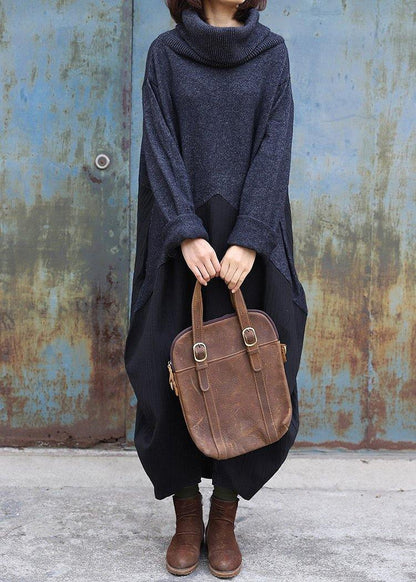 Cozy Black Gray Sweater Dress Outfit Upcycle Patchwork Tejidos High Neck Knitwear