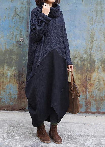 Cozy Black Gray Sweater Dress Outfit Upcycle Patchwork Tejidos High Neck Knitwear