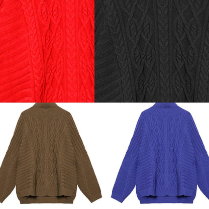 Cozy Blue Sweaters High Neck Side Open Knitted Clothes