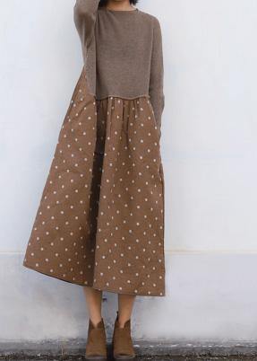 Cozy Brown Sweater Wardrobes Quotes O Neck Tunic Patchwork Knitwear