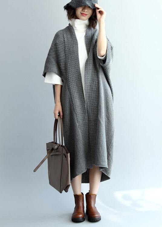Cozy Fall Knitted Coat Gray Batwing Sleeve