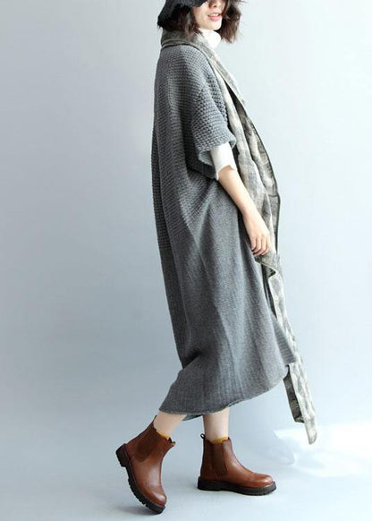 Cozy Fall Knitted Coat Gray Batwing Sleeve