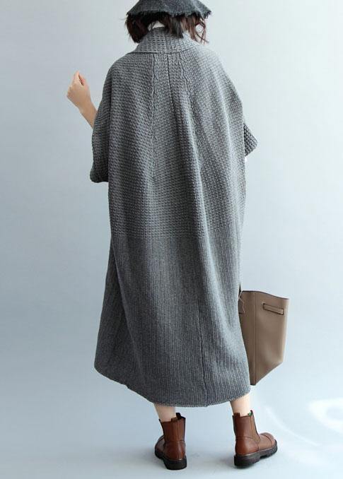 Cozy Fall Knitted Coat Gray Batwing Sleeve