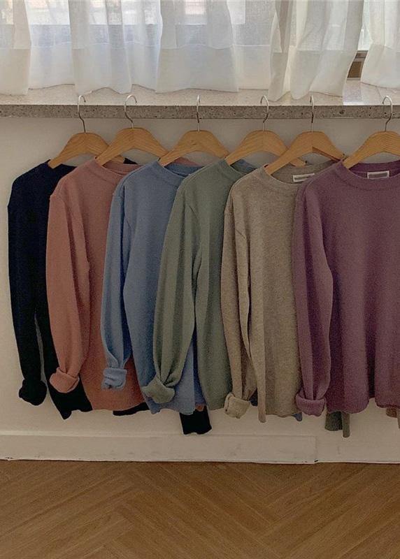 Cozy O Neck Purple Knit Tops Wild Blouse