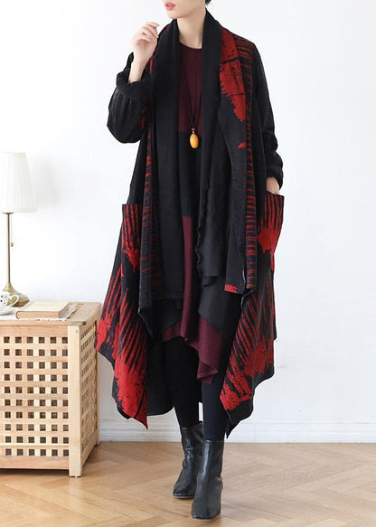 Cozy Red Print Coat Spring Asymmetric Coat